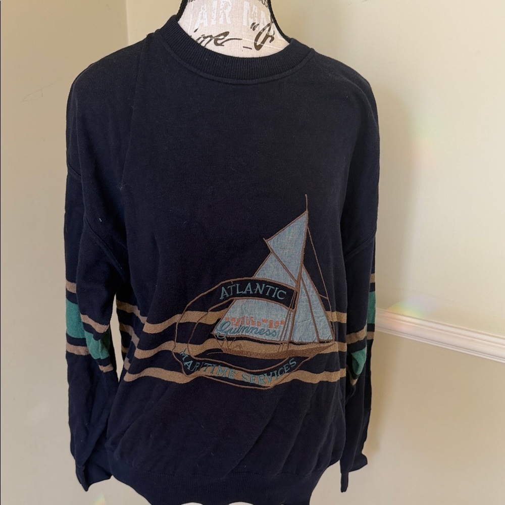 Navy  Crewneck Sweater with Sailboat Design